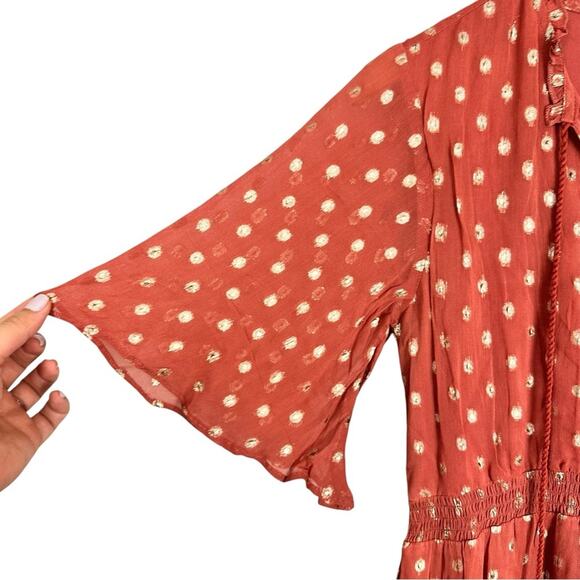 NWT Anthropologie Raga Kenna Polka Dot Tiered Mini Dress Dusty Pink Metallic S - Picture 5 of 10